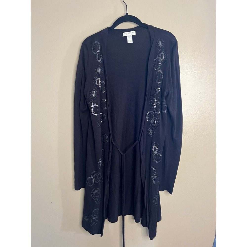 Kenar Long Cardigan Sequin Embellished Tie‎ Waist Women's M Goth Witchy Evening